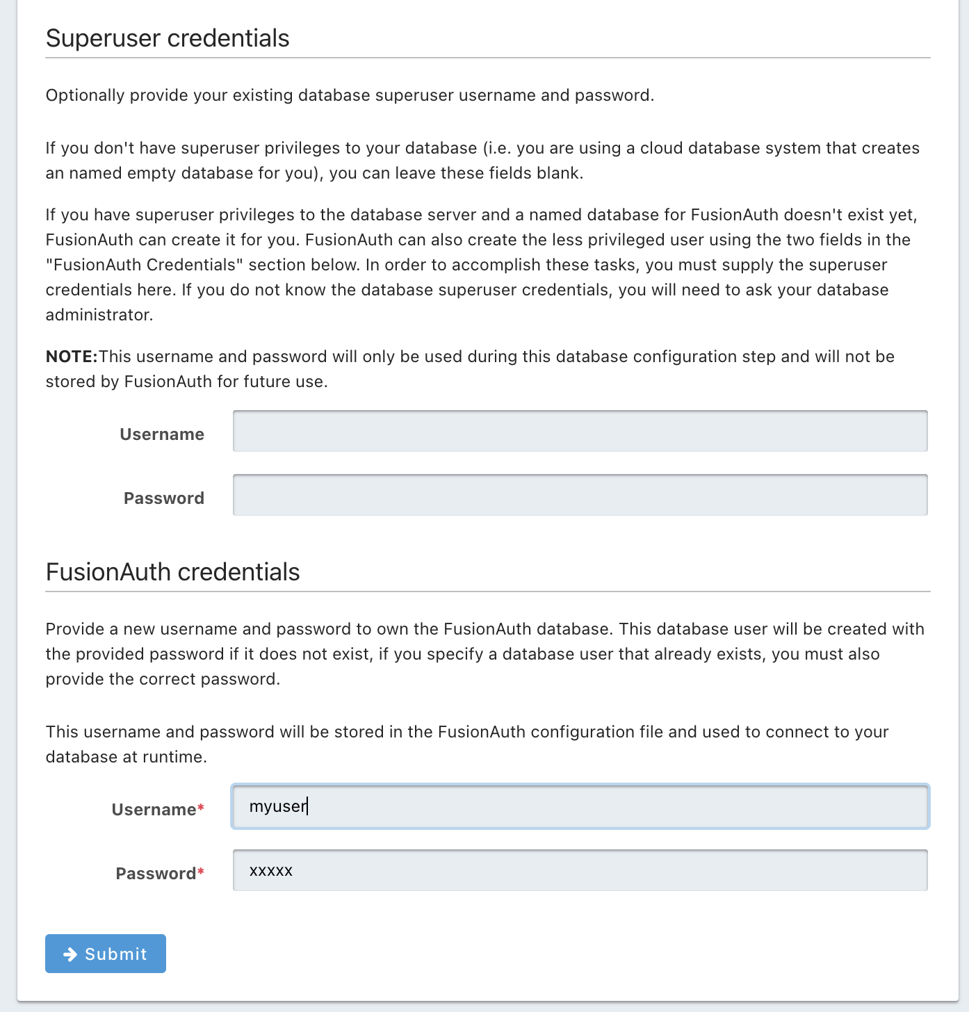 FusionAuth DB Credentials configuration